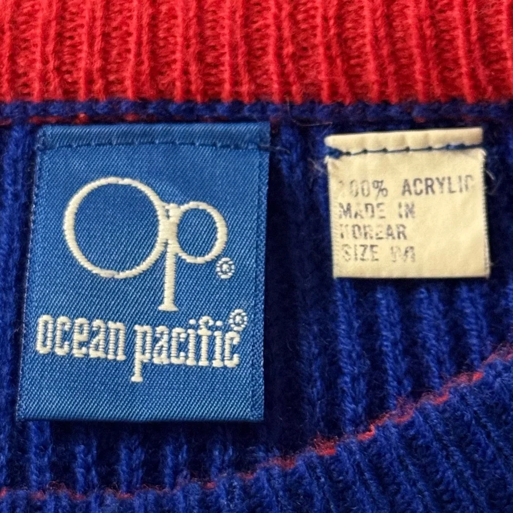 Vintage OP Ocean Pacific 70s 80s Rainbow Striped Crewneck Knitted Sweater Surf M